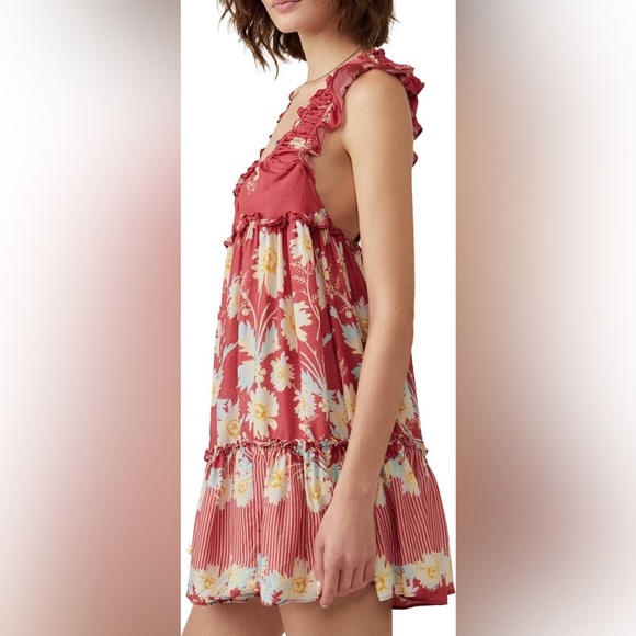 Free People Red Floral Mini Dress - Picture 5 of 9